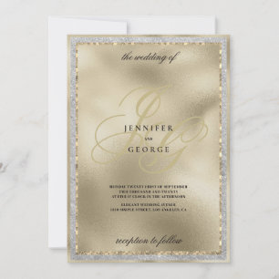 Convite de casamento inicial monograma preto doura