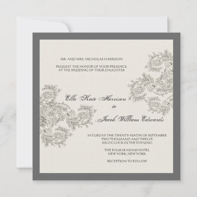Convite de casamento inspirado na Vintage // Carvã (Frente)