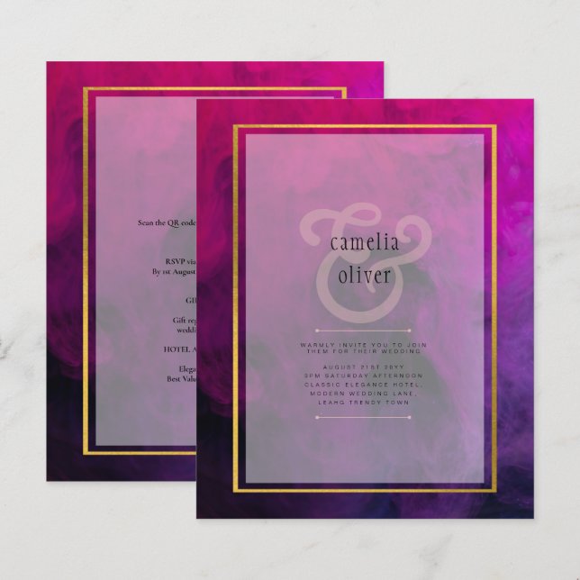 Convite de casamento Intenso de TINTA Púrpura de M (Frente/Verso)