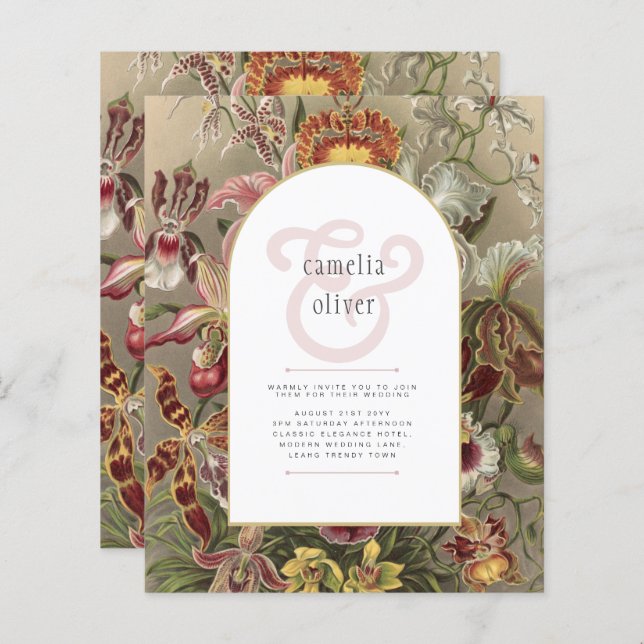 Convite de casamento Inverso da Borgonha Botânica  (Frente/Verso)