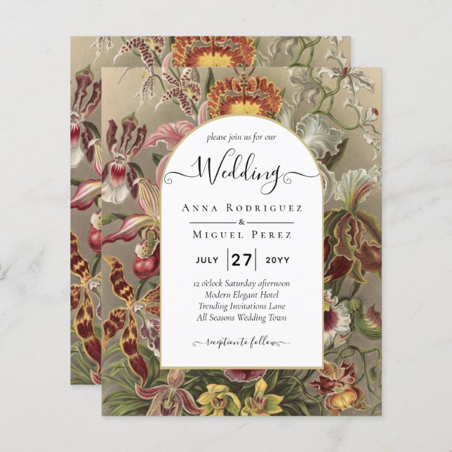 Convite de casamento Inverso da Borgonha Botânica  (Frente/Verso)