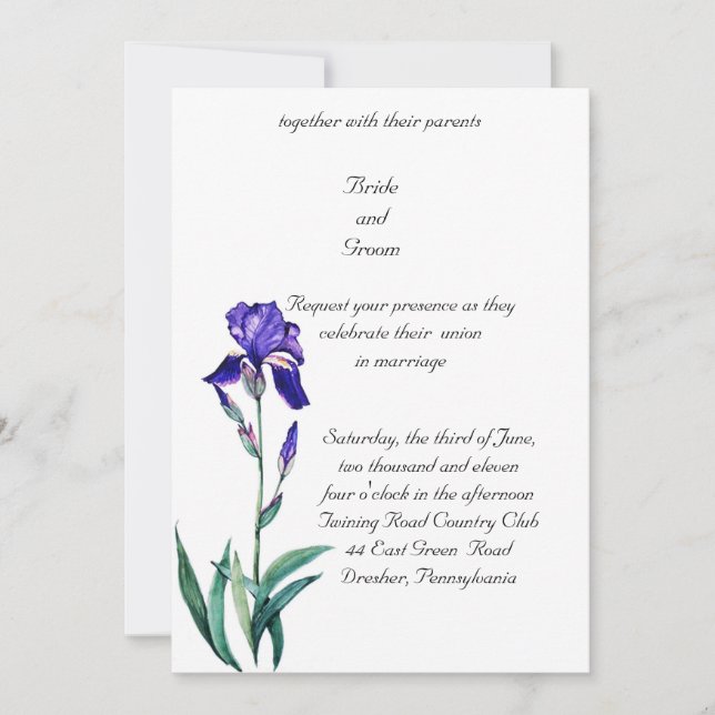 Convite de Casamento Iris Elegante PMACarlson (Frente)