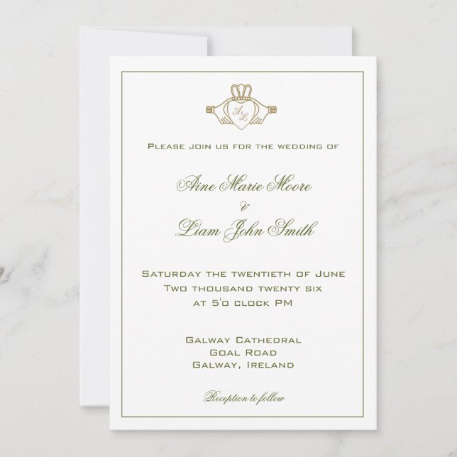 Convite de Casamento Irlandês Claddagh (Frente)