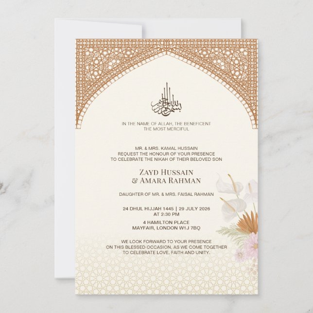Convite de Casamento Islâmico – Anthurium Aquarela (Frente)