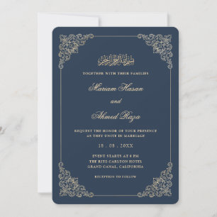 Convite de Casamento Islâmico Azul Real Romântico