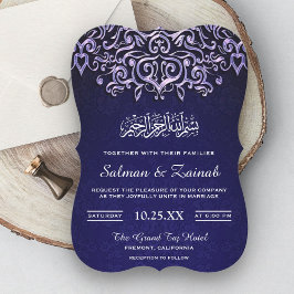Convite de casamento islâmico Blue Damask