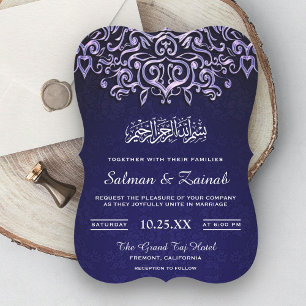 Convite de casamento islâmico Blue Damask
