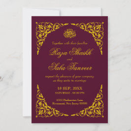Convite de Casamento Islâmico Burgundy Profundo