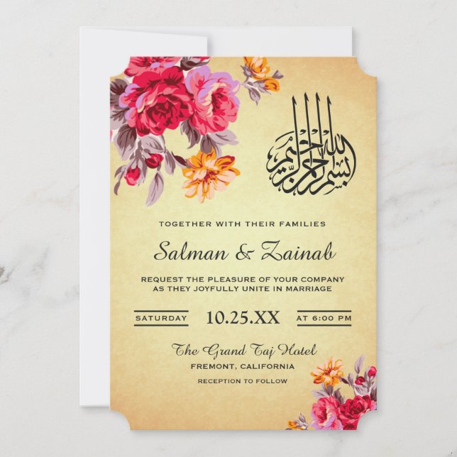 Convite de Casamento Islâmico com Buquê Floral Vin (Frente)