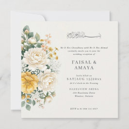 Convite de Casamento Islâmico com Flor de Aquarela