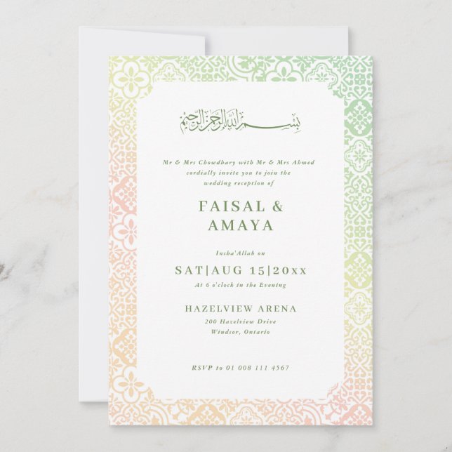 Convite de Casamento Islâmico com padrão de azulej (Frente)