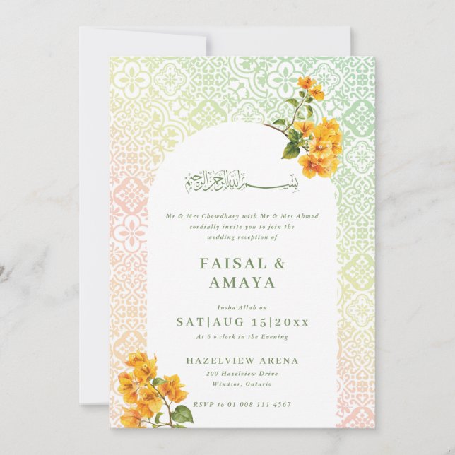 Convite de casamento islâmico com padrão de azulej (Frente)
