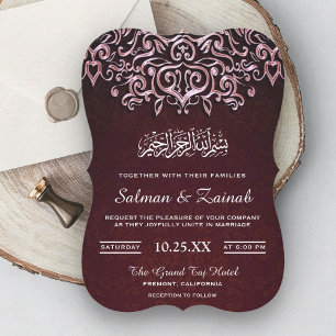 Convite de Casamento Islâmico Damask Marrom