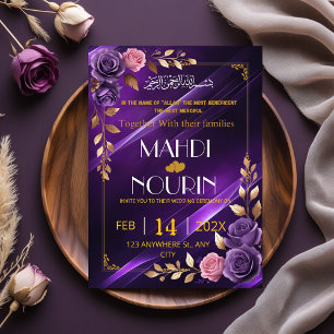 Convite de Casamento Islâmico Elegante com Roxo
