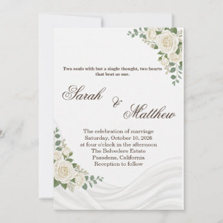 Convite de Casamento Islâmico Floral Branco Elegan