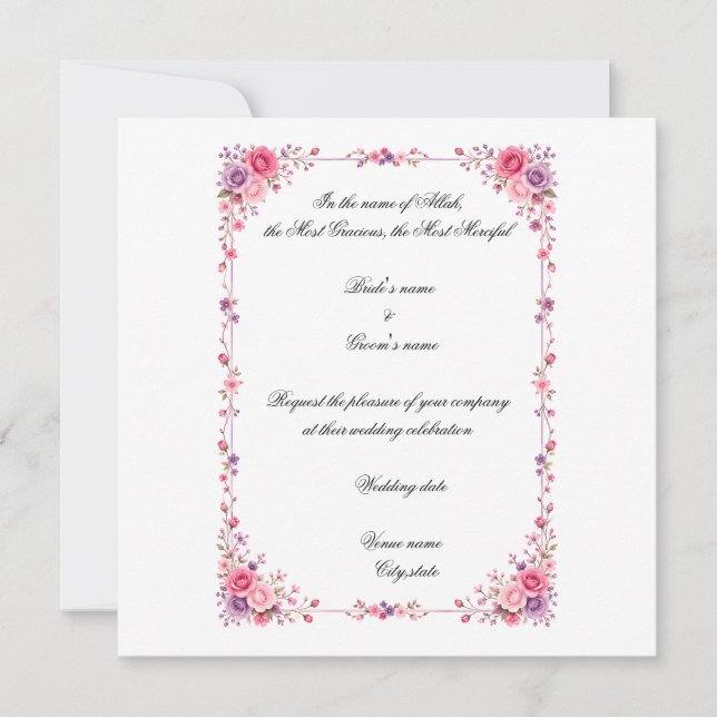 Convite de Casamento Islâmico Floral Elegante (Frente)