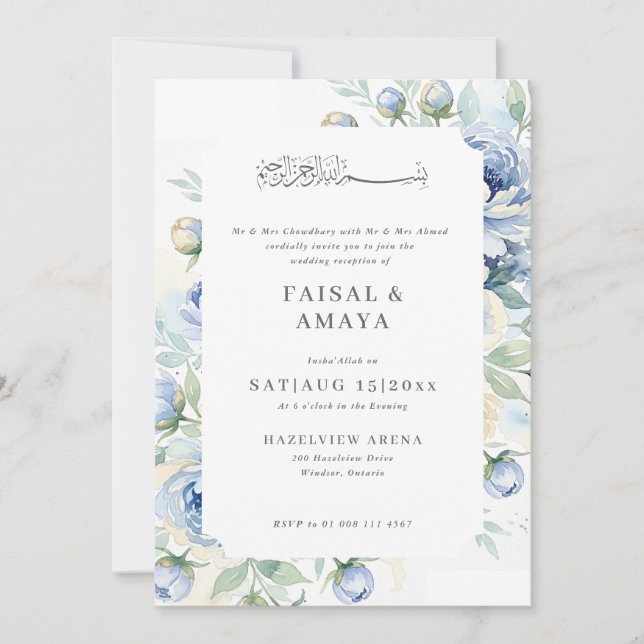 Convite de Casamento Islâmico Floral em Aquarela (Frente)