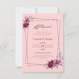 Convite de Casamento Islâmico Floral Rosa