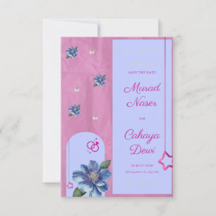 Convite de Casamento Islâmico Floral Rosa Azul