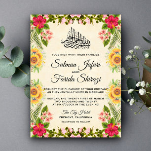 Convite de Casamento Islâmico Floral Tropical Vibr
