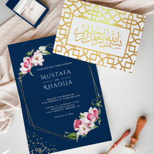 Convite de Casamento Islâmico Geométrico Floral Az