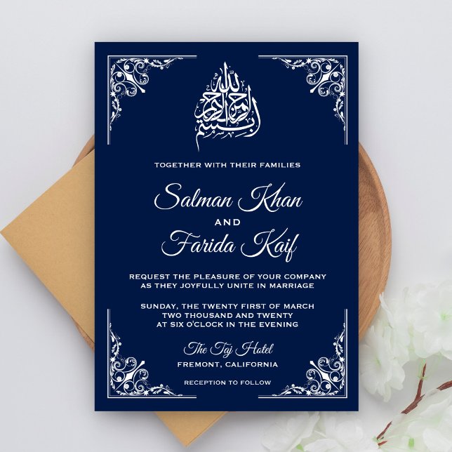 Convite de Casamento Islâmico Muçulmano Azul Meia- (Criador carregado)