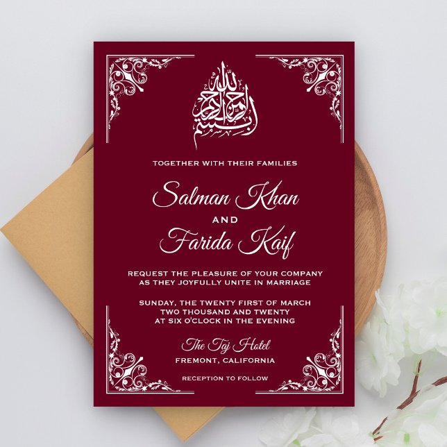 Convite de casamento islâmico muçulmano burgundy e (Criador carregado)