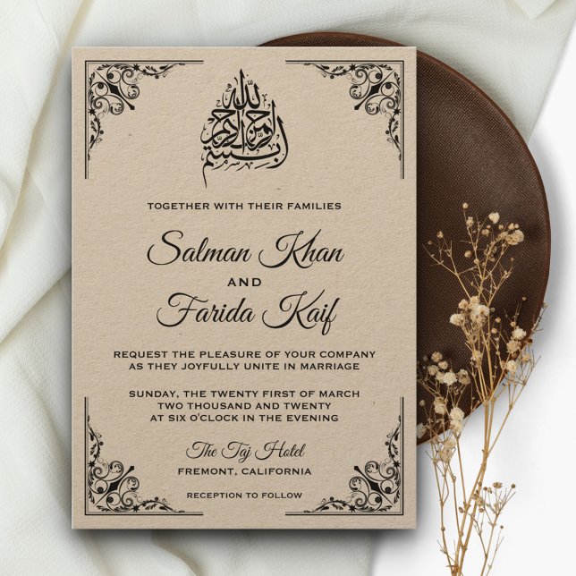 Convite de Casamento Islâmico Muçulmano Rustic Kra (Criador carregado)