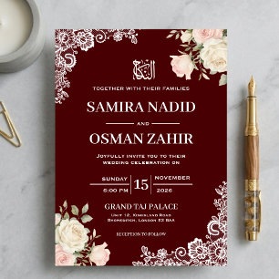 Convite de Casamento Islâmico Nikkah com Renda Flo