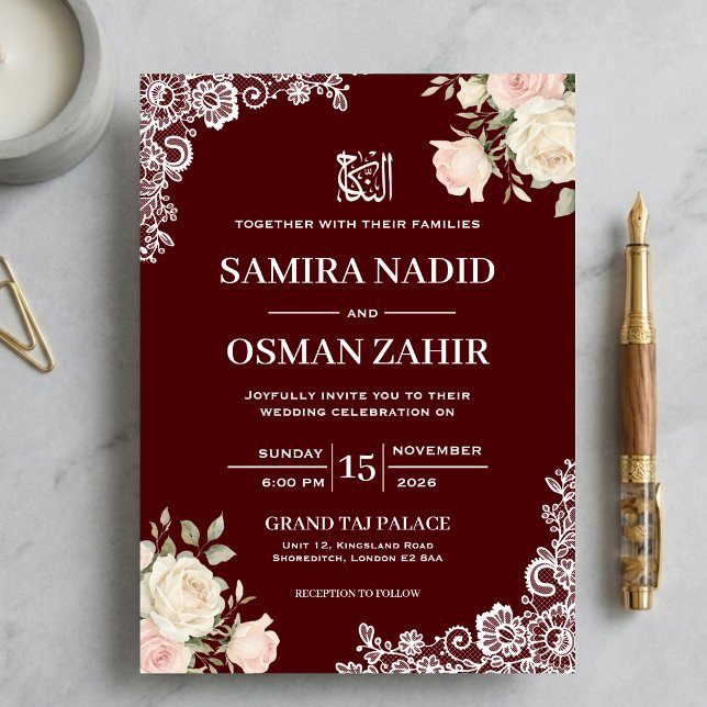 Convite de Casamento Islâmico Nikkah com Renda Flo (Criador carregado)