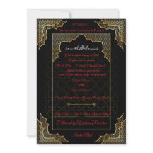 Convite de Casamento Islâmico Preto e Dourado de L