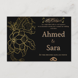 Convite de Casamento Islâmico Preto e Dourado Eleg