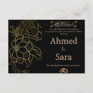 Convite de Casamento Islâmico Preto e Dourado Eleg