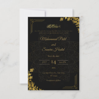 Convite de Casamento Islâmico Preto e Dourado Eleg