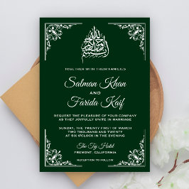 Convite de Casamento Islâmico Verde Elegante