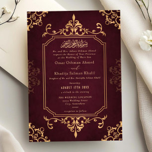 Convite de Casamento Islâmico Vintage Ouro e Burgu