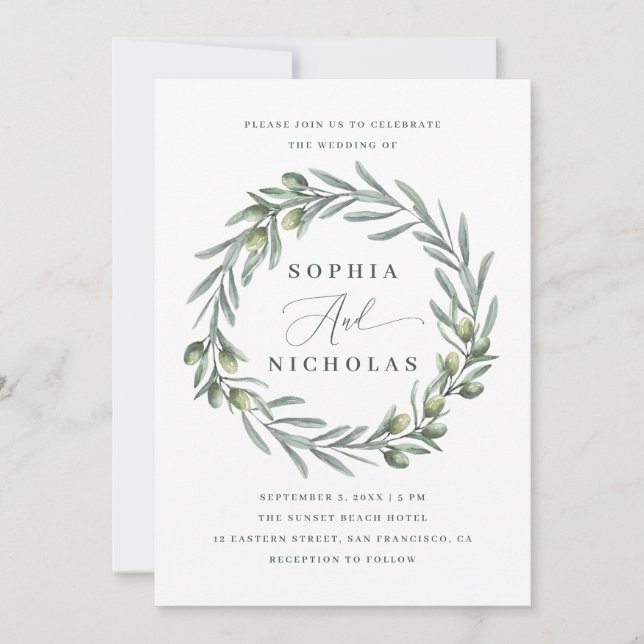 Convite de Casamento Italiano Oliva Aquarela | Fot (Frente)