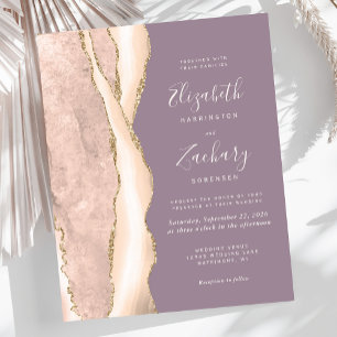 Convite de Casamento Ivory Gold Agate Mauve Orçame