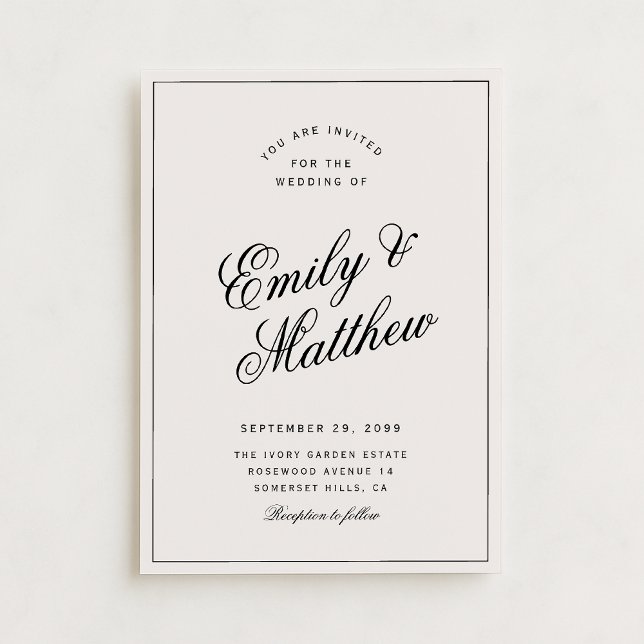 Convite de Casamento Ivory Modern Script (Criador carregado)