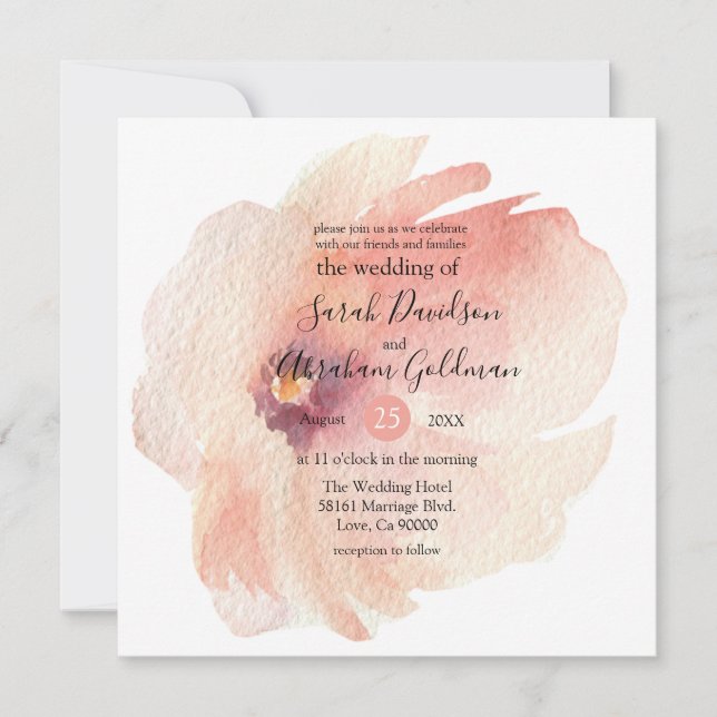 Convite de Casamento Japonês Aquarela Rosa Floral (Frente)