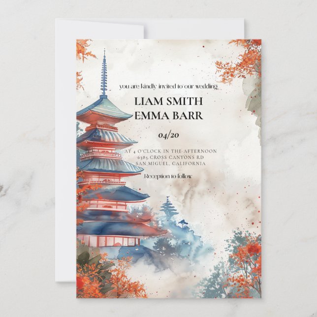 Convite de Casamento Japonês Oriental Asiático (Frente)