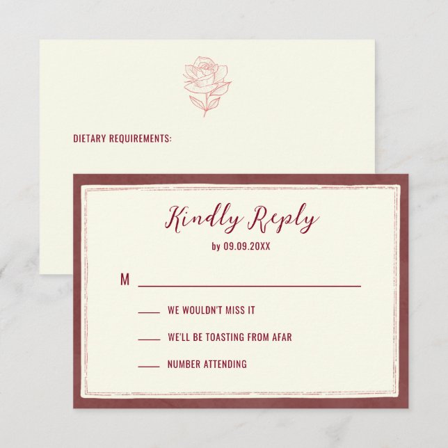 Convite de Casamento Jardim Burgundy Hereditário, (Frente/Verso)
