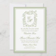 Convite de Casamento Jardim com Brasão em Verde Sá
