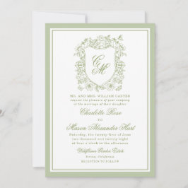 Convite de Casamento Jardim com Brasão em Verde Sá