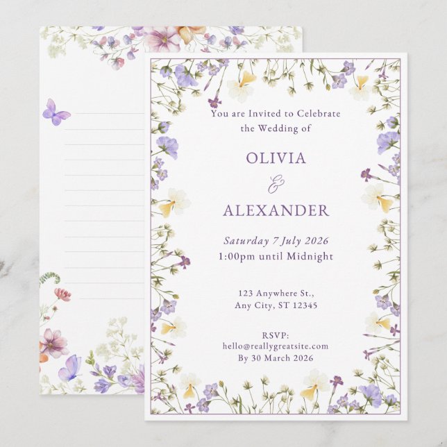 Convite de Casamento Jardim de Flores Silvestres  (Frente/Verso)