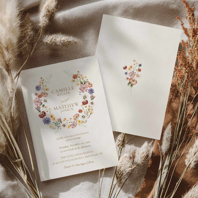Convite de Casamento Jardim de Flores Silvestres (Wildflower Wreath Wedding Invitation)
