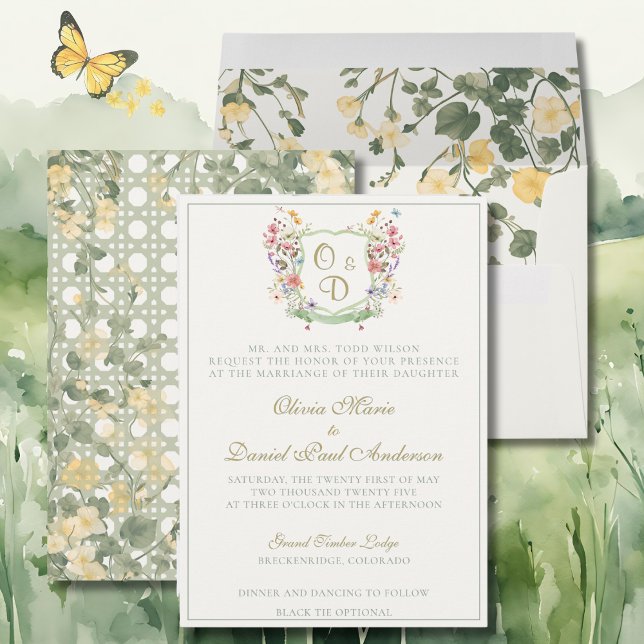 Convite de Casamento Jardim de Flores Silvestres d (Wedding Invitation with coordinating envelope)