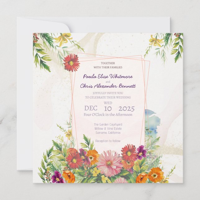 Convite de Casamento Jardim de Flores Silvestres E (Frente)