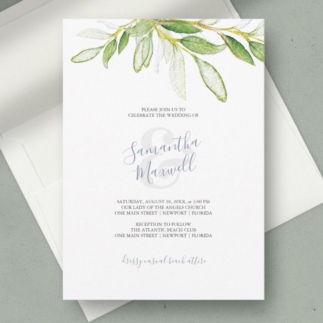 Convite de Casamento Jardim de Folhas Botânicas (watercolour wedding invitations designed with hand painted greenery)
