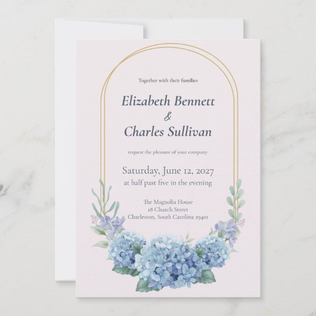 Convite de Casamento Jardim de Hortênsias Azuis (Frente)